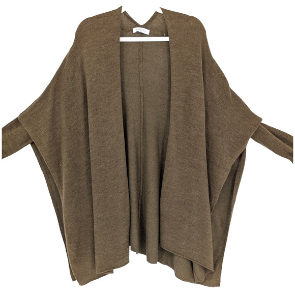 Olive Green Asymmetric Lagenlook Cape Cardigan Wrap Sweater Boho Minimalist XS - Picture 4 of 11